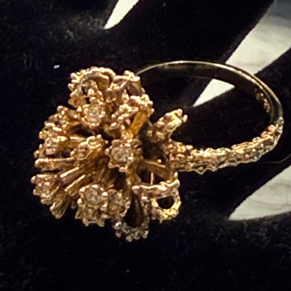 Gold Floral Cluster Ring with Clear Stones - Women's Jewelry